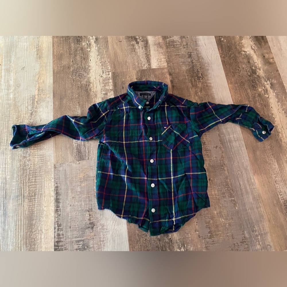 Tommy Hilfiger Green and Blue Button Down Shirt Classic Plaid